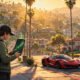 GTA 5 money cheat - player checking a rising stock graph on his phone in Los Santos