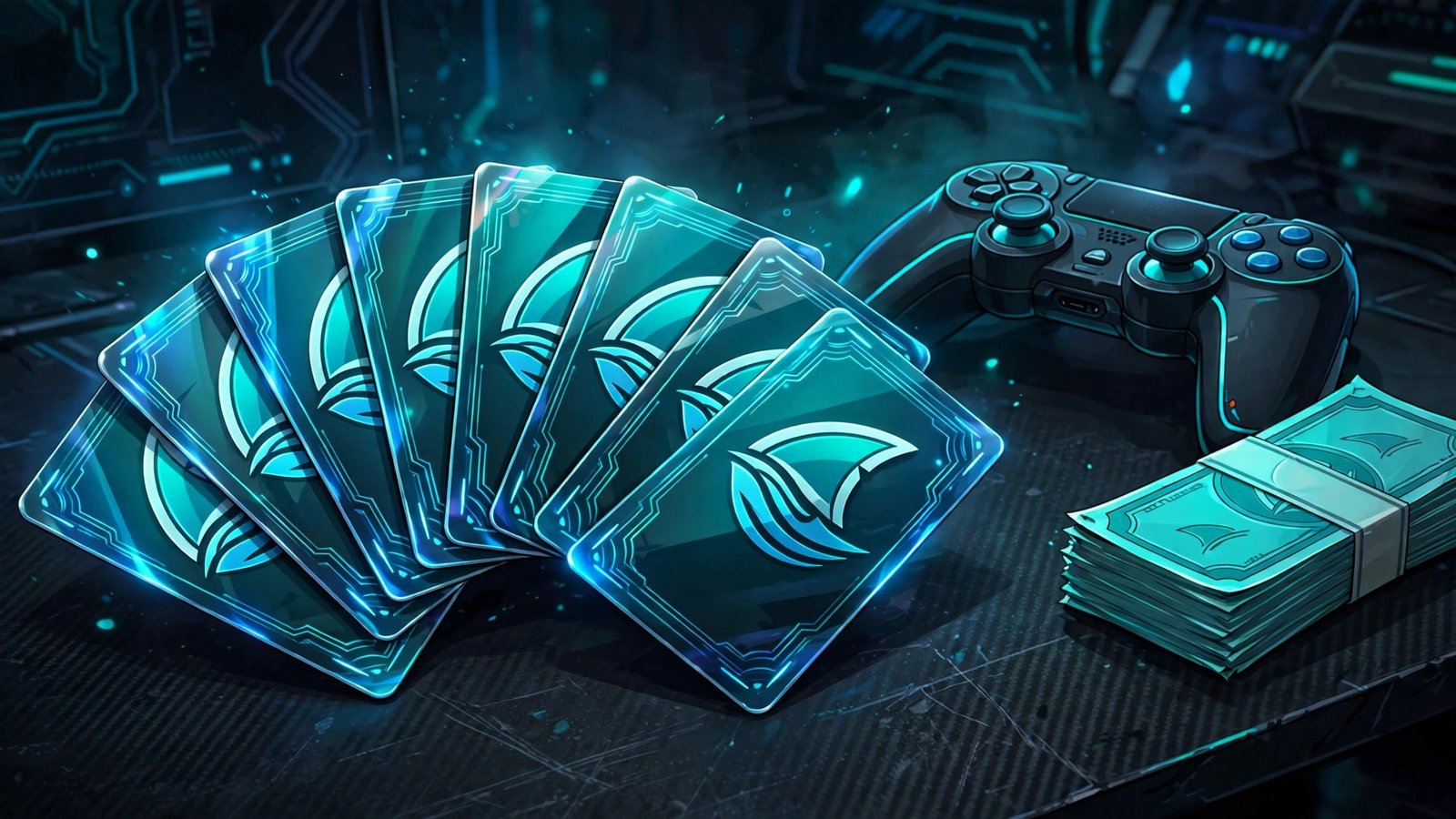 GTA Shark Cards prices - fanned out game currency cards with a shark logo next to a controller