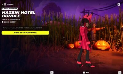 Hazbin Hotel Bundle in the Fortnite Item Shop showing Alastor, 4,000 V-Bucks