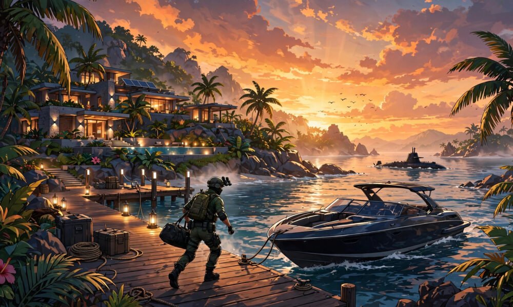 How to make money fast in GTA Online - Cayo Perico island heist compound at sunset